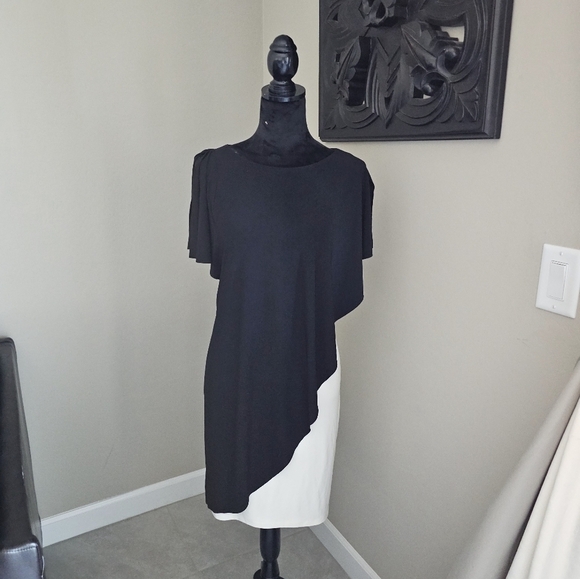 Lauren Ralph Lauren New Two-Tone Overlay Sheath Dress Size 2 Black and White - Picture 3 of 9